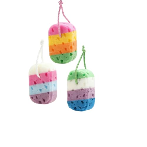 IDEANATEGRATE 6 Pièces Éponge à Structure Alvéolée Exfoliante de Bain Multicolore avec Boucle Suspendue Salle de Bain