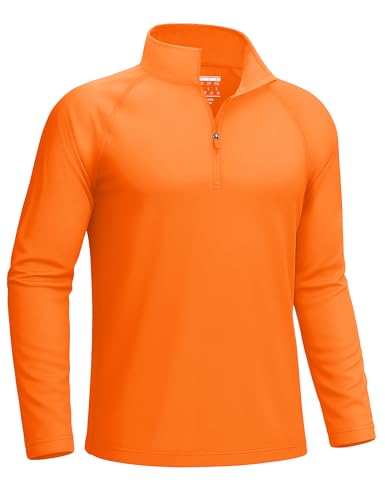 KEFITEVD Mens Outdoor UPF 50+ Top Summer Hiking T Shirt Long Sleeve Sun Protection Tops with 1/4 Zip,FL Orange,S