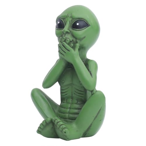 Image of Housoutil Funny Alien Resin Figurine for Garden and Offices, Hand-painted Green Creative Outdoor Ornament Sunscreen Protection, Vivid and Attractive Resin Craft Statue