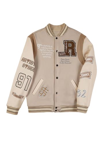 SOLY HUX Men's Letter Graphic Varsity Jacket Button Front Long Sleeve Vintage Baseball Jacket Streetwear