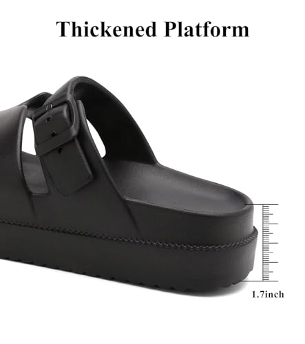 Womens Platform Sandals with Arch Support, Summer Beach Slides Adjustable Buckle, Women Comfort Lightweight Chunky Cushion Slip on H-Strap Sandal4