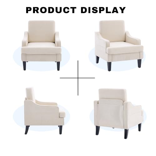 Image of Accent Chair for Living Room,Mid-Century Arm Chair Fabric Living Room Chairs,Upholstered Reading Chair for Bedroom,Single Sofa Chair with Wood Legs for Apartment (Beige)