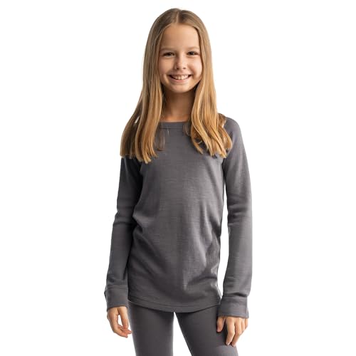 Merino Wool Base Layer Kids - Midweight Long Sleeve Merino Wool Top Kids - Unisex Kid Thermal Underwear (Large, Perfect Gray)