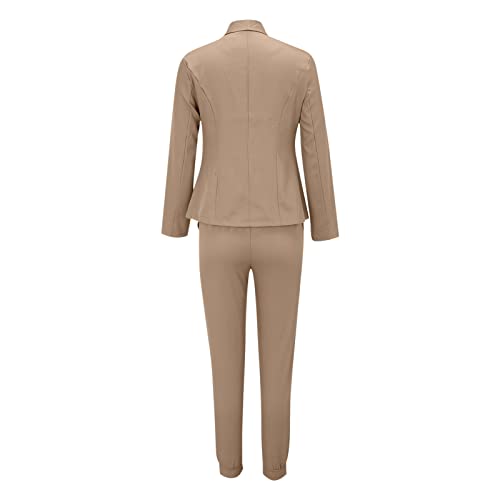 2 Piece Outfits for Women Classic Open Front Cardigan Jacket Blazer Drawstring Pants Suit Set for Work Business Casual4