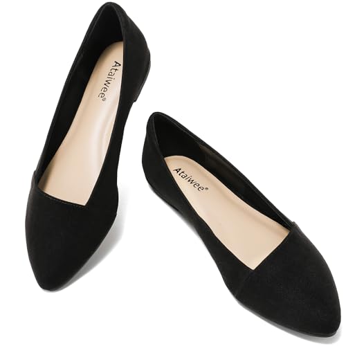 Ataiwee Women's Wide Width Flat Shoes, Classic Dressy Pointed Suede Cozy Slip on Soft Ballet Flats.2