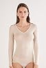 Intimissimi Woman's Sheer V-Neck top in Modal Ultralight with Cashmere in Beige, Size M #1