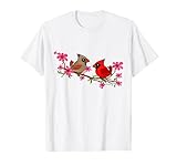Northern Cardinals on a Branch Cartoon Bird Lover Gift Idea T-Shirt
