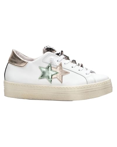 2Star Scarpe Prime Star Platform Sneaker Casual Donna Pelle Bianco