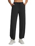 baleaf Women's Barrel Pants with Pockets Drawstring Athletic Quick Dry Soft Moisture-Wicking Track Pants Adjustable Cuff Wide Leg Tapered Fit Casual Sweatpants Black L