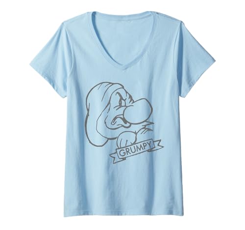 T-shirt col V Blanche-Neige Grumpy pour femme avec grand motif dessin