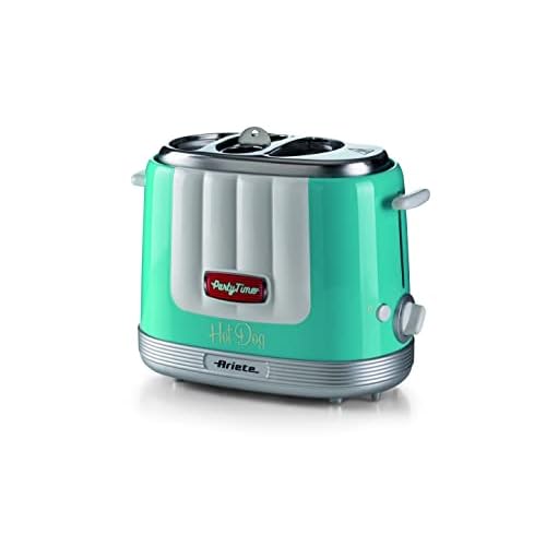 Ariete 206 Hot Dog Maker Party Time, Hot Dog Maker, 650 W, 5 niveaux de cuisson, 4 espaces de cuisson, éjection automatique, bleu clair