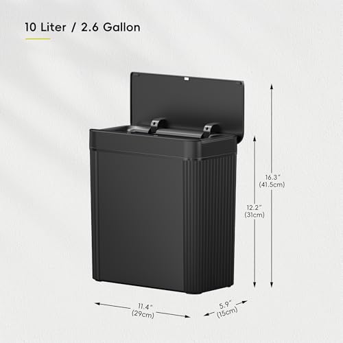 Image of EKO Brio 10L /2.6 Gallon Motion Sensor Trash Can, Automatic Touchless Bathroom Garbage Bin, Waterproof Smart Trash Can for Kitchen, Bedroom, and Office, Black