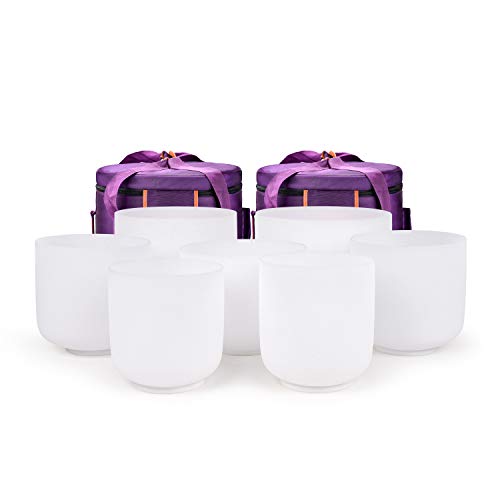 TOPFUND 6-10" Chakra Set of 7 Crystal Singing Bowls with