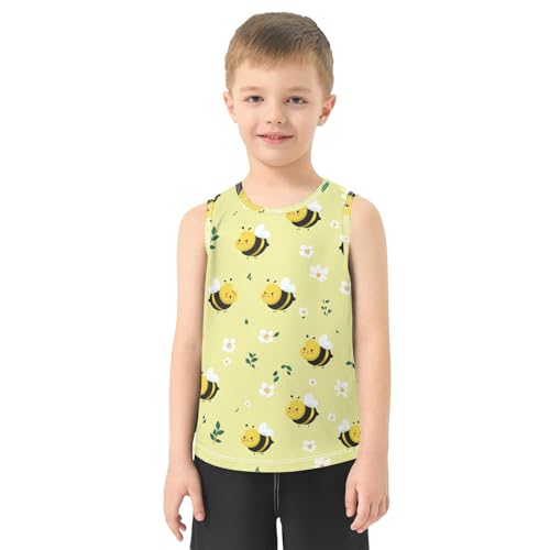 Bolaz Boys Athletic Quick Dry Tank Top Sleeveless Workout T Shirts Age 11-15,Bee and Daisy2