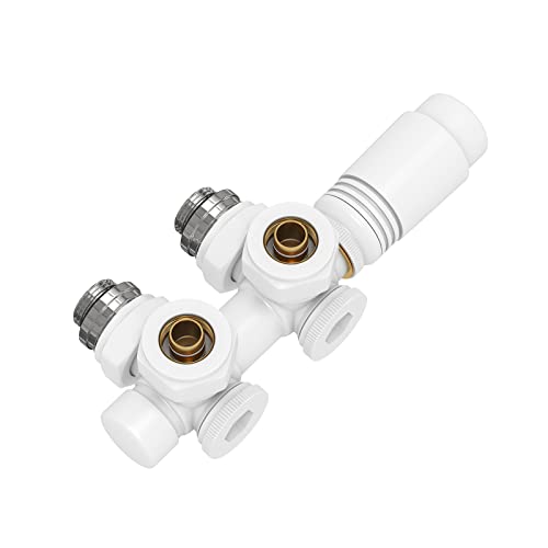 EMKE Robinet de Radiateur, Robinetterie de Robinet d'angle, Robinet thermostatique pour Radiateur, Kit Multibloc pour Radiateur avec Contrôleur de Température, Blanc,1...