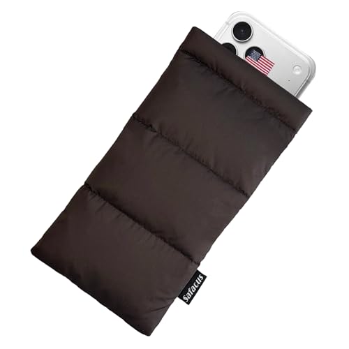SAFACUS Thermal Phone Case Prevent OVERHEATING in The Sun Cellphone Pouch for Camping Prevents Freezing with Flag Extends Battery Life Outdoor Warm Cover Bags for iPhone Samsung Galaxy (Brown)