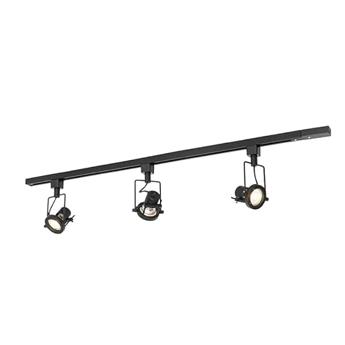 Qazqa Industrie Schienensystem Lampen Komplettset, Schienenbeleuchtung, Deckenstrahler, Deckenspot - Iconic Suplux - Schwarz, 3-flammig, 100cm, Ideal als Küche lampe und