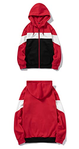 Camiseta com capuz Easyoyo, com zíper, cor contrastante, casual, capuz de drawstring