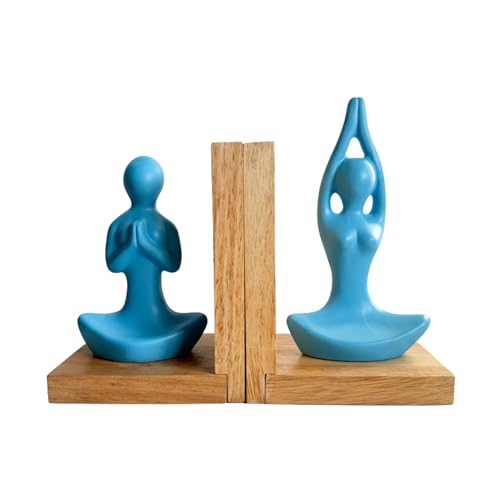 Image of eCraftIndia Wooden Book End and Yoga Statues Showpiece for Home Decor Office Table | Gift for Housewarming Birthday