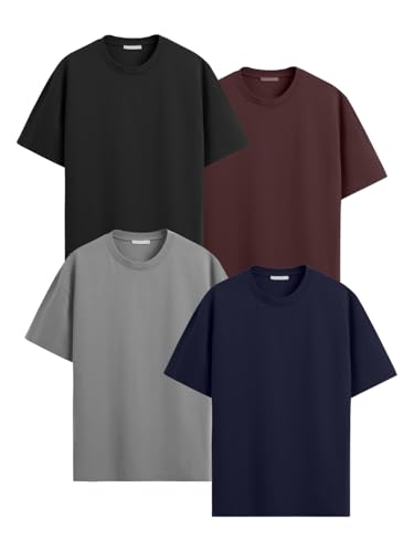 Image of LEOTUDE Men's Cottonblend Solid Oversized Half Sleeve Round Neck Tshirt for Man