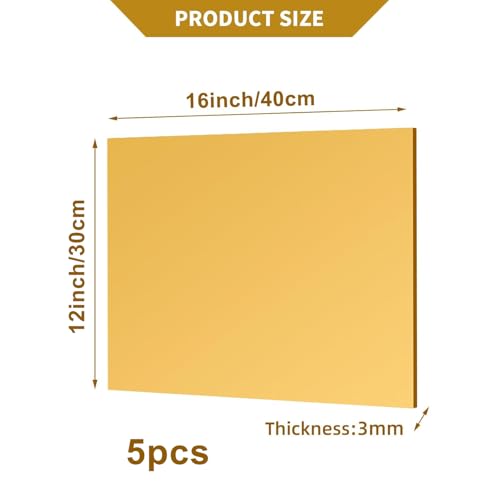 Image of 5 Pcs 12 x16 Inch Gold Acrylic Mirror Sheet, 1 /8 Inch Thick Opaque Glossy Mirror, Plexiglass Mirror Sheets with Protective Film, Rigid Mirror Sheets for Sawing, DIY, Laser Cutting and Engraving