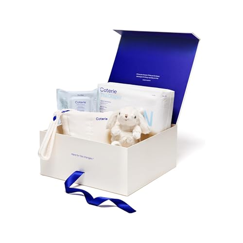 Image of Coterie The Newborn Gift Set, Size Newborn Diapers (31 Count) & Size 1 (33 Count), 1 Travel Size Pack Baby Wipes (18 Count), Plant Based Materials, Hypoallergenic for Sensitive Skin, Baby Essentials