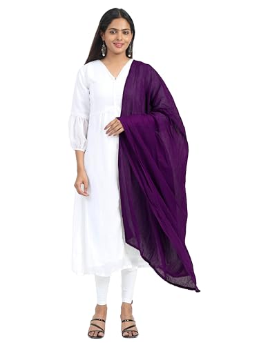 Image of Miraan Solid Pure Cotton Dupatta with Pom Pom Border, 2.25 meters length (DUPCOTTON)