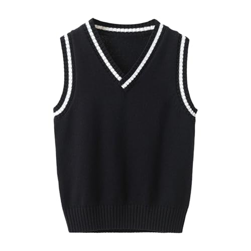 Girls Preppy Sweater Vest Kids Toddler V Neck School Uniform Kint Sleeveless Waistcoat Knitted Casual Solid Pullover