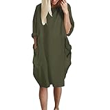 Vestido de verano de talla grande para mujer, cuello redondo, manga corta, vestido casual, holgado, color liso, vestido básico diario, vestido bohemio, vestido midi para playa, con bolsillo, Verde