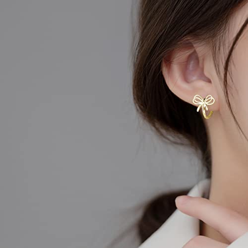 Reffeer Solid 925 Sterling Silver Bow Hoop Earrings Ribbon for Women Teens Bowknot Hoop Earrings Huggie2