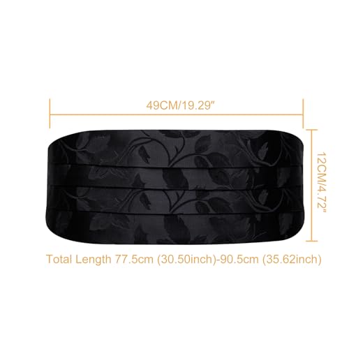 Image of Barry.Wang Men Silk Paisley Cummerbund and Pre-tied Bowtie Handkerchief Cufflink Set for Tuxedo