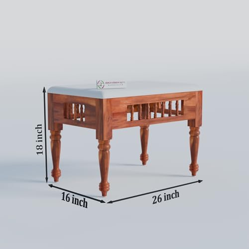 Image of Jangid Handicraft Dining Table 4 Seater | Solid Sheesham Wood Four Seater Dinning Table Set with 3 Cushioned Chairs & 1 Bench | Rectangular Dinner Table for Home, Kitchen & Living Room, Natural Finish