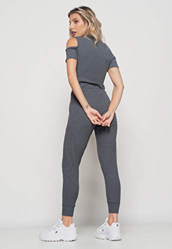 Blusa Salvatore Ombro Vazado Manga Curta Canelado (Grafite, M)