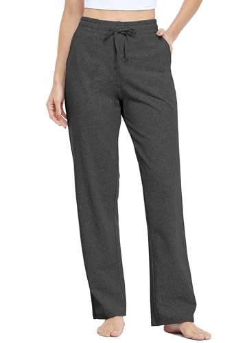 Willit Women's Cotton Sweatpants Yoga Lounge Open Bottom Sports Pants Straight Leg Casual Pants with Pockets