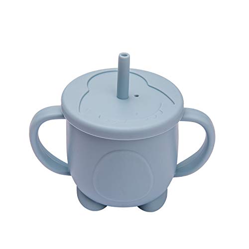Wooden Teether ハンドル/ふた 付き ストローマグ ベビー用 こぼれない カップ シリコン製 205ml 赤ちゃん用コップ ベビー用食器 贈り物 出産祝い 誕生日プレゼント ギフト 女の子 男の子 6ヵ月から ダークグレー