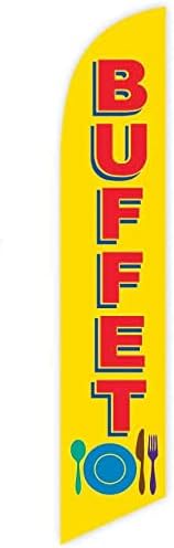Miniatura 2 de GLOBAL ADVERTISING SOLUTIONS Buffet Bandera de plumas amarillas llamativas para negocios y marketing, juego completo con kit de poste de 15 pies y