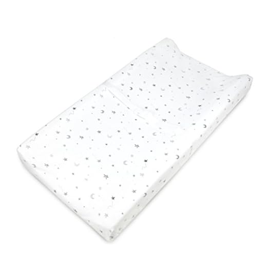 American Baby Company Printed 100% Natural Cotton Jersey Knit Fitted Contoured Changing Table Pad Cover, Grey Stars and Moon, Soft Breathable, for Boys and Girls, 17x35x5 Inch (Pack of 1)