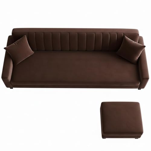 Image of Furny Aveira 4 Seater Fabric Sofa Set with Ottoman (Brown) | Soft Velvet Fabric | Modern Design | Comfortable Seating | Living Room Furniture