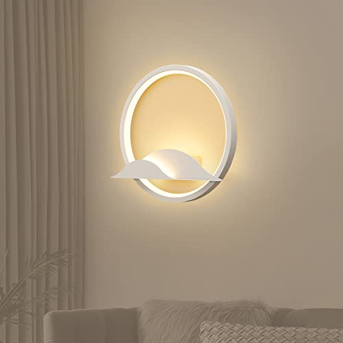 Wandun Lámpara de Pared LED Moderna Interior, 6000K Luz blanca fría cálida Aplique de Pared de Sencillo Diseño redondo, 20W Luz blanca fría Interiore de Metal Acrílico para Dormitorio Pasillo Porche Cover