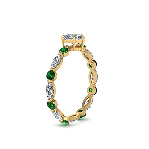 Image of 55Carat Choose Your Gemstone Marquise and Round Eternity Ring Yellow Gold Plated Heart Shape Side Stone Engagement Rings Lightweight Office Wear Everyday Gift Jewelry US Size 4 to 12