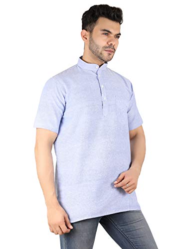 Image of LATEST CHIKAN Men's Cotton Regular Casual Strped Short Kurta Half Sleeves - (SK-LJ.DS.AS)