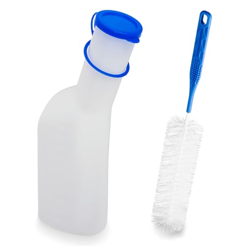 Urinal pour homme avec brosse de nettoyage, ARNOMED Urinal 1000ml avec brosse de nettoyage, urinoir avec bouchon & brosse, toilette mobile anti-fuite avec accessoires, Urinal PP homme