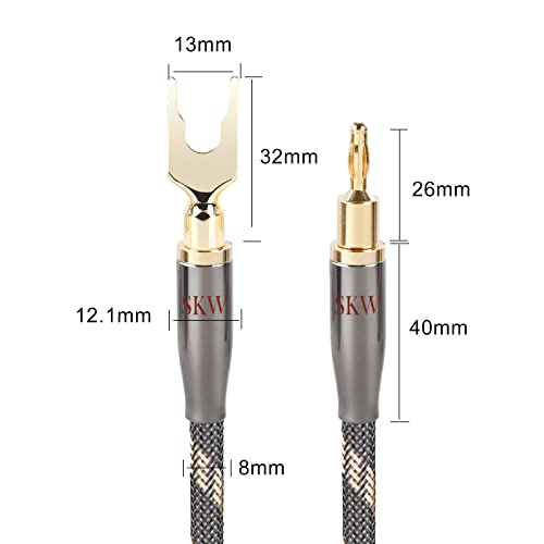 Image of SKW HI-FI Speaker BiWire Jumpers Banana to Spade, Set of 2 (2 Cables) | 14AWG, Ultra-high Purity Copper, convertible plugs, dual-shielded, braided jacket, bi-wire speaker binding post bridge