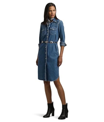 Lauren Ralph Lauren Womens Belted Denim Shirtdress, Stormee Wash, 8