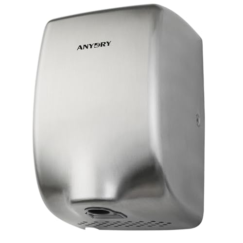 anydry Sèche-Mains 2803Y Mini, Flux d'air Haute Vitesse 1350W, Finition Acier Inoxydable brossé, Gain de Place pour Usage Professionnel & Domestique(Brossé)