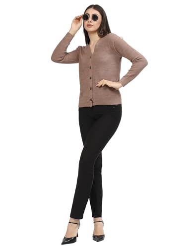 Image of Kalt Women Full Sleeves V-Neck Design Acrylic Cardigan Sweater