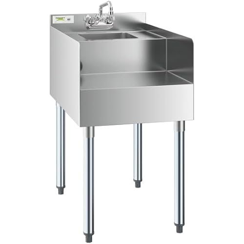 Commercial Stainless Steel Blender Station with Dump Sink, Chrome Faucet, 18x23 Inch, NSF Listed, Type 304, for Bars, Restaurants