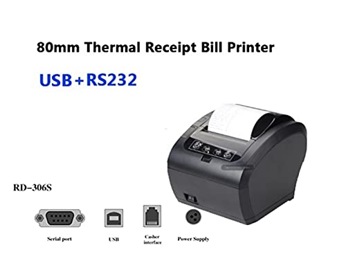 Image of 80MM Thermal Receipt POS Printer Black Printer with Auto Cutter Bluetooth Ethernet USB Port Support Cash Drawer ESC /POS(306S USB RS232)