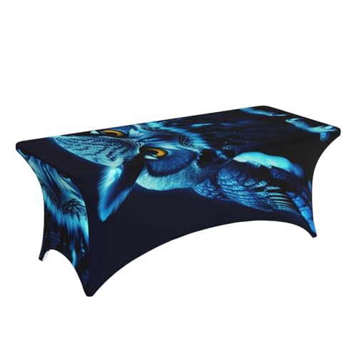 Nappe de table extensible rectangulaire motif hibou bleu élasthanne - 4