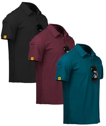 ZITY Lot de 3 Polos Hommes Manches Courtes Séchage Rapide Respirant Tshirt Hommes Polo d'été Casual Sport Shirt Regular Fit Polos de Golf(XL Noir Bordeaux...